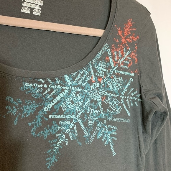 Columbia Women’s Snow Flake Print Long Sleeve T Shirt Size M Gray Scoop Neck - Picture 7 of 7